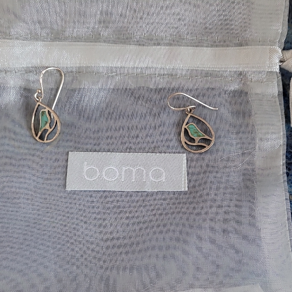 Elegant Silver925 Dangle Teardrop With Blue Green Bird And Dust Bag